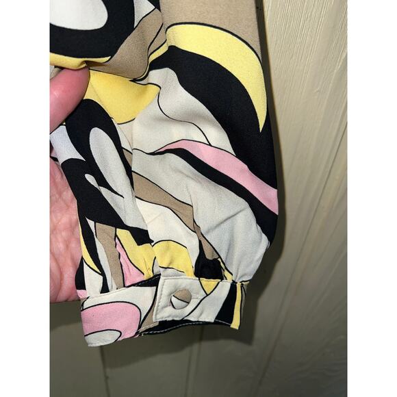 Belle Kim Gravel Top Blouse Medium Heart Print Retro Mod Button Shirt V-Neck New - Picture 8 of 10